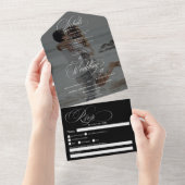 Photo black simple elegant calligraphy wedding all in one einladung (Abreißen)