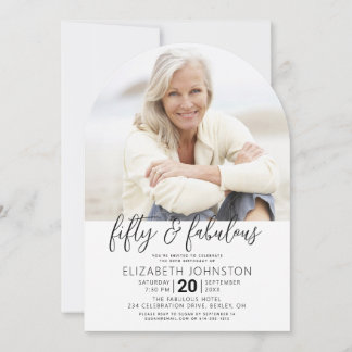 Photo Black White 50 Fabulous Birthday Arch Modern Einladung