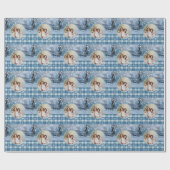 Photo Blue Cozy Plaid Winter Christmas Geschenkpapier (Flach)