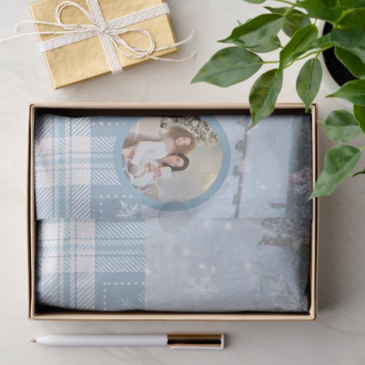 Photo Blue Cozy Plaid Winter Christmas  Seidenpapier (Geschenk)