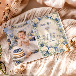 Photo Blueberry Berry Botanical 1st Birthday Dankeskarte