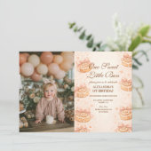 Photo Blush Cinnamon Bow Little Bun 1st Birthday Einladung (Stehend Vorderseite)