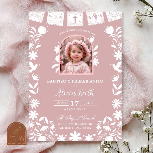 Photo Blush Pink Cielito Lindo Baptism Einladung