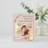 Photo Blush Pink Graduation Save the Date Card (Stehend Vorderseite)