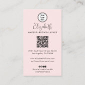 Photo Blush Pink Script Black Logo QR Code Makeup Visitenkarte (Rückseite)