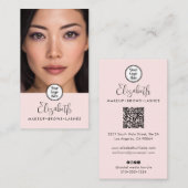 Photo Blush Pink Script Black Logo QR Code Makeup Visitenkarte (Vorne/Hinten)