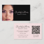 Photo Blush Pink Script Black QR Code Makeup Chic Visitenkarte (Vorne/Hinten)