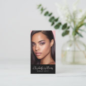 Photo Blush Pink Script Black Social Icon QR Code Visitenkarte (Stehend Vorderseite)