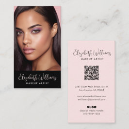 Photo Blush Pink Script Black Social Icon QR Code Visitenkarte