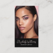 Photo Blush Pink Script Black Social Icon QR Code Visitenkarte (Vorderseite)