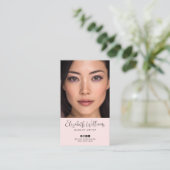 Photo Blush Pink Script Social Icon QR Code Makeup Visitenkarte (Stehend Vorderseite)