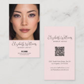 Photo Blush Pink Script Social Icon QR Code Makeup Visitenkarte (Vorne/Hinten)