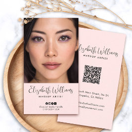Photo Blush Pink Script Social Icon QR Code Makeup Visitenkarte