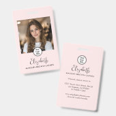 Photo Blush Pink Script Your Logo Here Makeup ID Ausweis (Front & Back)