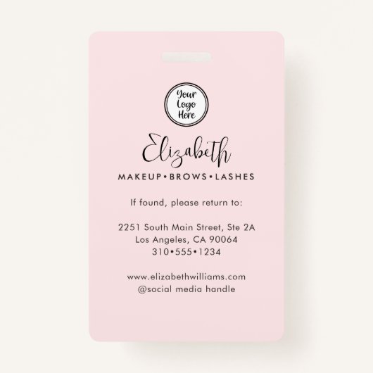 Photo Blush Pink Script Your Logo Here Makeup ID Ausweis (Rückseite)