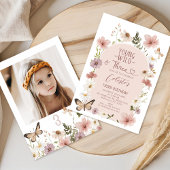Photo Blush Wildflower Young Wild Three Birthday  Einladung