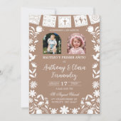 Photo Boho Brown Cielito Lindo Twins Baptis Einladung (Vorderseite)