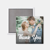 Photo Bold Script White Thank You Wedding Magnet (Vorderseite/Rückseite)