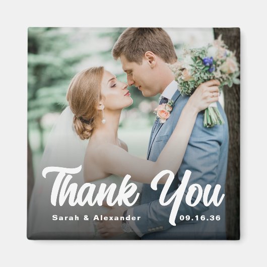 Photo Bold Script White Thank You Wedding Magnet (Vorne)