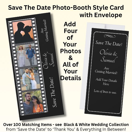 Photo Booth Style Save The Date  Black White Card