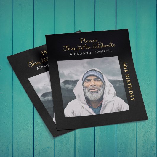 Photo Budget 60th Birthday Invitation Black Gold