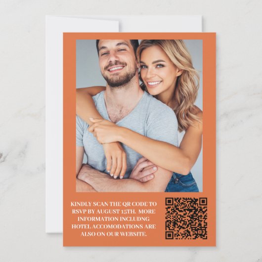 Photo Burnt Orange Floral Art Nouveau Wedding Einladung (Rückseite)