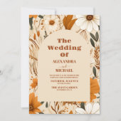 Photo Burnt Orange Watercolor Wildflowers Wedding Einladung (Vorderseite)