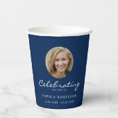 Photo Celebration of Life Funeral Memorial Blue Pappbecher (Rückseite)