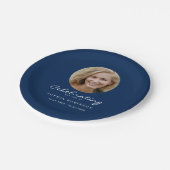 Photo Celebration of Life Funeral Memorial Blue Pappteller (Schrägansicht)