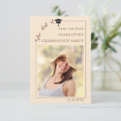 Photo Champagne Graduation party Save the Date (Stehend Vorderseite)