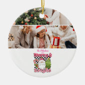 Photo Checkered Merry & Bright Christmas Keramik Ornament (Vorne)