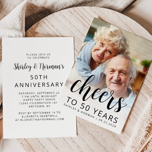 Photo Cheers Black Script 50th Anniversary Party Einladung