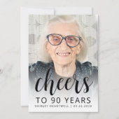 Photo Cheers Black Script 90th Birthday Party Einladung (Vorderseite)