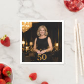 Photo cheers elegant script gold birthday serviette (Beispiel)