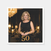 Photo cheers elegant script gold birthday serviette (Vorderseite)