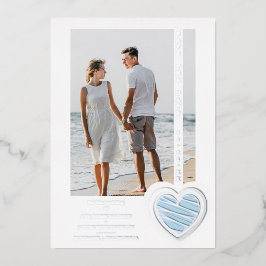 Photo Chic Elegant Light Blue & Silver Heart Real Folieneinladung