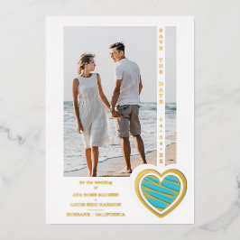 Photo Chic Elegant Turquoise & Golden Heart Couple Folieneinladung