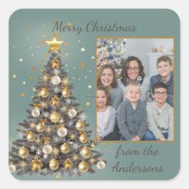 Photo Christmas Sticker - Elegant Style Blue