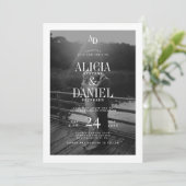 Photo classic black and white QR code RSVP wedding Einladung (Stehend Vorderseite)