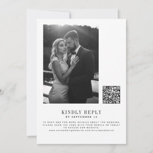 Photo classic black and white QR code RSVP wedding Einladung (Rückseite)