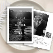 Photo classic black and white QR code RSVP wedding Einladung