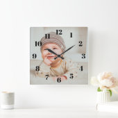Photo Clock Custom Wall Clock Add Your Own Photo Quadratische Wanduhr (Zuhause)