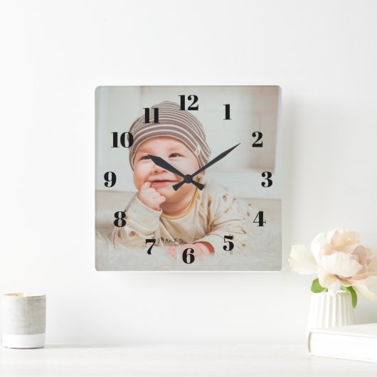 Photo Clock Custom Wall Clock Add Your Own Photo Quadratische Wanduhr (Zuhause)