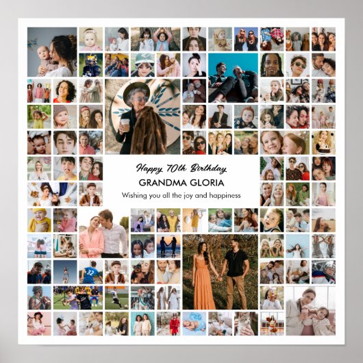 Photo Collage 100 Pictures Birthday Gift Square Poster (Vorne)