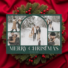 Photo Collage Arch Merry Christmas Vintage Green Feiertagskarte