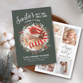 Photo Collage Birth Stats Holiday Baby Shower Dankeskarte