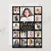 Photo Collage & Captions Black & Gold Graduation Ankündigung (Vorderseite)