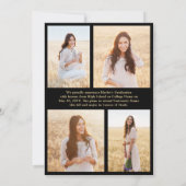 Photo Collage & Captions Black & Gold Graduation Ankündigung (Rückseite)