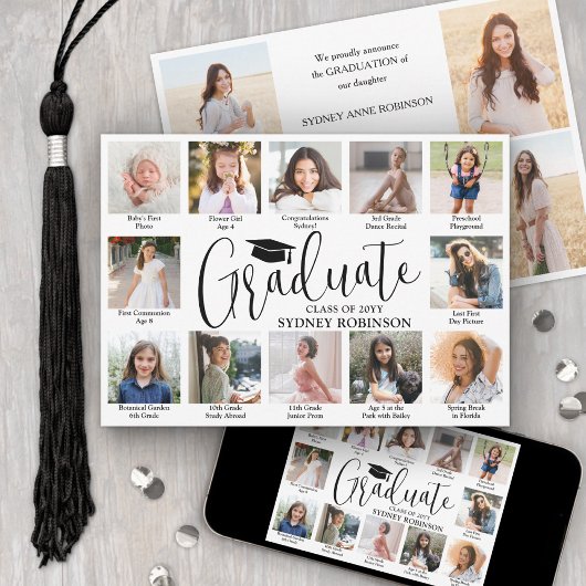 Photo Collage & Captions Trendy Script Graduation Ankündigung