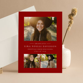 Photo collage classic red graduation announcement